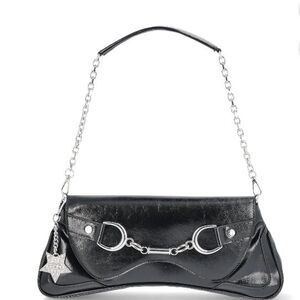 Paris Hilton Women's Rider Large Shoulder Baguette Bag Black Silver Chain
